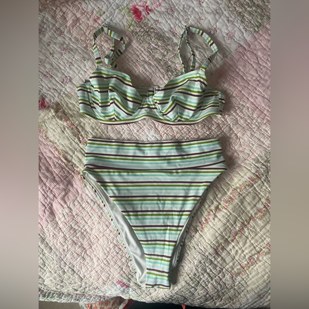 Aerie Blue and Green Striped Bikini set